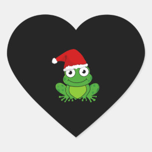 Sticker Cœur Grenouille de Noël avec chapeau de Père Noël