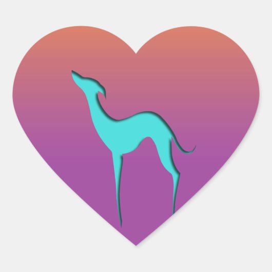 Sticker Cœur Greyhound Whippet chien bleu orange violet ombre (Devant)
