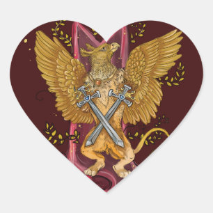 Sticker Cœur Griffin mystique avec épées