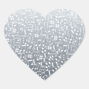 Sticker Cœur Gris argenté profond à tons clairs Notes de musiqu