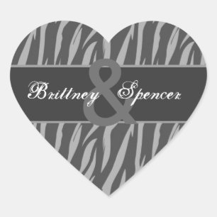 Sticker Cœur Gris et argent Zebra Mariage mariée et mariée