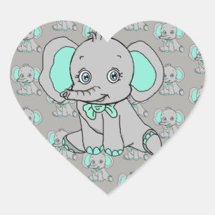 Sticker Cœur Gris et Teal de baby shower d'éléphant