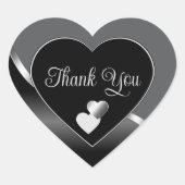 Sticker Cœur Gris noir classique et Coeurs Merci argenté ondulé (Devant)