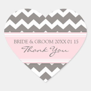 Sticker Cœur Gris rose Chevron Merci Mariage Favor Tags