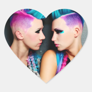 Sticker Cœur Grunge Goth Amour lesbien   Couple AI Art