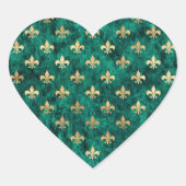 Sticker Cœur Grunge Vert Velours Fleur De Lis Mardi Gras (Devant)