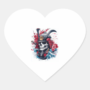 Sticker Cœur Guerrier du crâne de Samurai