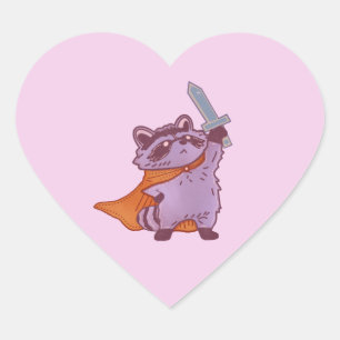 Sticker Cœur Guerrier Raton Laveur Fantastique Mignon avec Épée