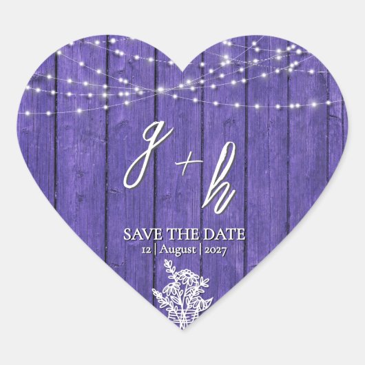 Sticker Cœur Guirlande lumineuse en bois rustique violet Jar Ma (Devant)