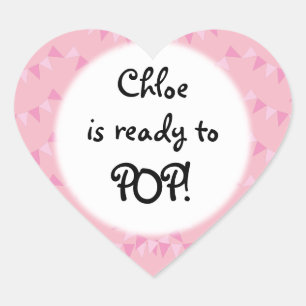 Sticker Cœur Guirlande Rose Prête à ACCUEILLIR Bébé Fille Baby