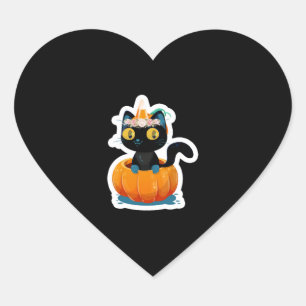 Sticker Cœur Halloween chat noir citrouille