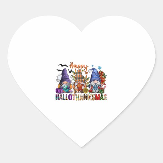 Sticker Cœur Halloween Gnomes Joyeux Hallothanksmas Thanksgivin (Devant)