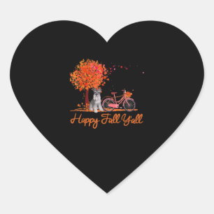 Sticker Cœur Happy Fall Yall Funny Schnauzer Dog Autumn Bicycle