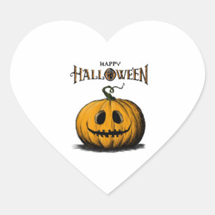 Sticker Cœur Happy Halloween Jack O'Lantern Tshirt orange adult