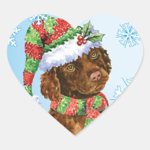 Sticker Cœur Happy Howliday Irish Water Spaniel