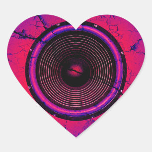 Sticker Cœur Haut-parleur de musique sur un mur fissuré