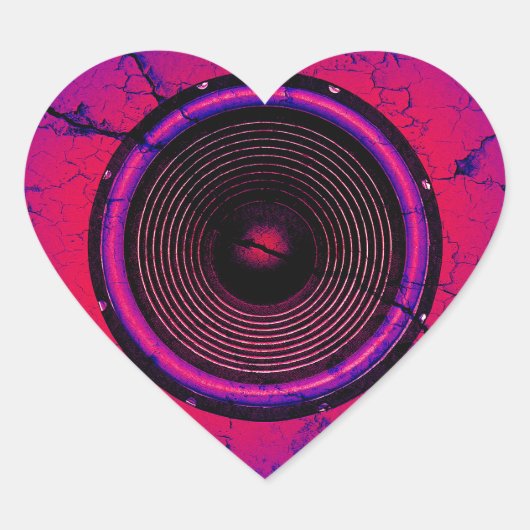 Sticker Cœur Haut-parleur de musique sur un mur fissuré (Devant)