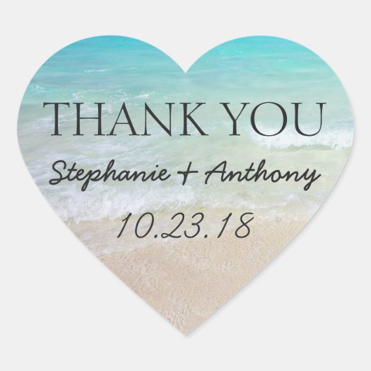 Sticker Cœur Heart Ocean Beach Mariage Merci Sceau (Devant)