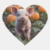 Sticker Cœur Heureux Comme Un Cochon Bébé Dans Un Patch Citroui (Devant)