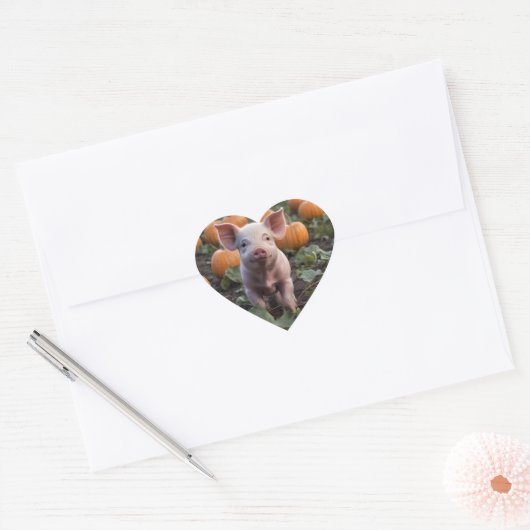 Sticker Cœur Heureux Comme Un Cochon Bébé Dans Un Patch Citroui (Enveloppe)