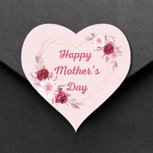 Sticker Cœur heureux mère jour rouge or floral chic rose