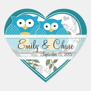 Sticker Cœur Hiboux oiseaux amoureux posés sur une branche Auto