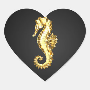 Sticker Cœur Hippocampe Polygonal Or