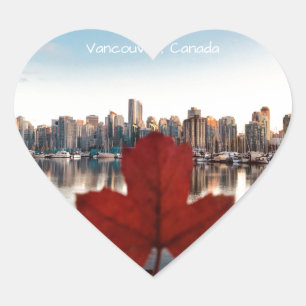 Sticker Cœur Horizon de feuille d'érable rouge de Vancouver