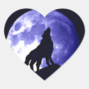 Sticker Cœur Howling Wolf & Fullmoon