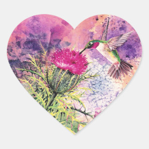 Sticker Cœur Hummingbird Purple Thistart Imprimer les étiquett