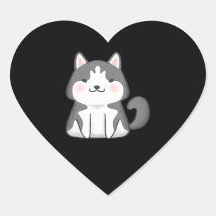 Sticker Cœur Husky   Kawaii Siberian Husky Chien japonais Anime