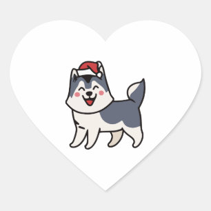Sticker Cœur Husky Père Noël Amoureux des chiens Malamute