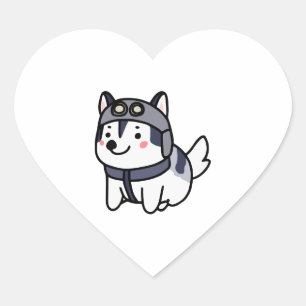 Sticker Cœur Husky Pilot Amoureux des chiens Malamute