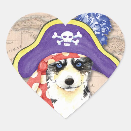 Sticker Cœur Husky Pirate (Devant)