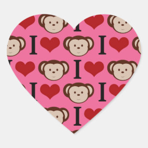 Sticker Cœur I Heart Monkey Pink I Love Monkeys Valentines