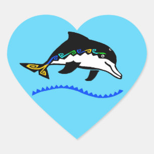 Sticker Cœur I love DOLPHINS - Faune - Océan bleu