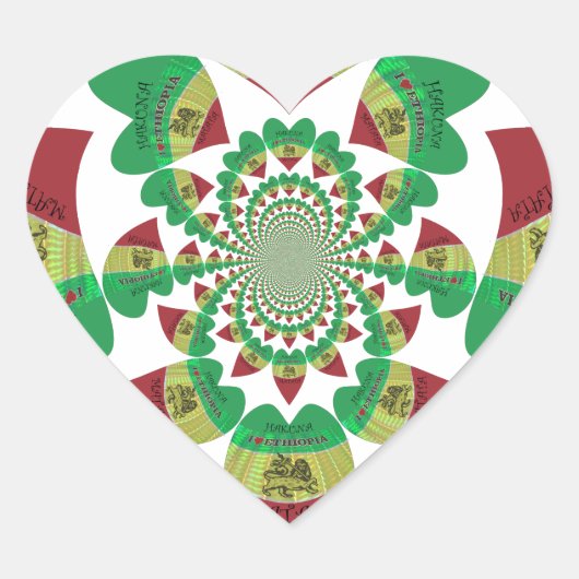 Sticker Cœur I Love Ethiopia Kaleidoscope - Heartfeel Rasta Art (Devant)