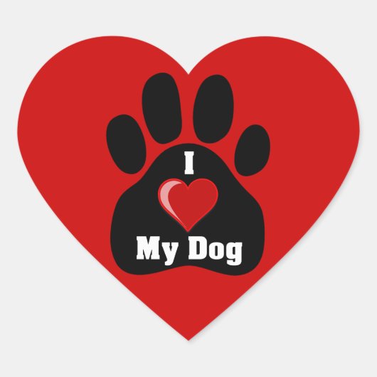 Sticker Cœur I Love (Heart) My Dog empreinte de patte (Devant)