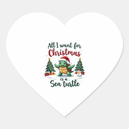 Sticker Cœur I Want For Christmas Is A Sea Turtle Xmas Tree Lig (Devant)
