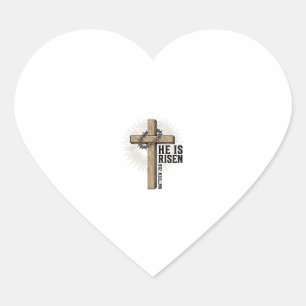 Sticker Cœur Il Est Ressuscité Croix Matthieu 28_6 Vintage Chré