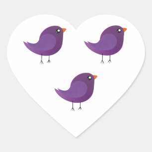 Sticker Cœur Illustration de petit oiseau violet mignon