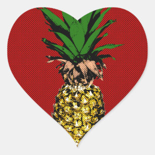 Sticker Cœur Image Newsprint ananas