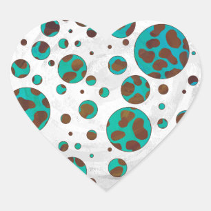 Sticker Cœur Impression Brown et Turquoise dalmate