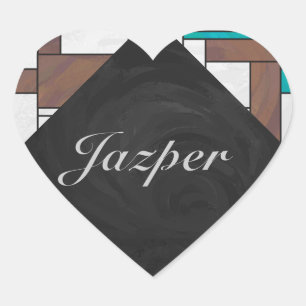 Sticker Cœur Impression Brown jaune Turquoise Mondrial