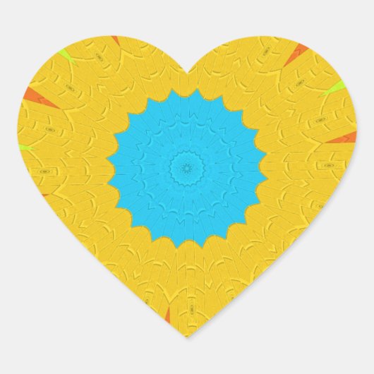 Sticker Cœur Impression Cyan et Gold Mandala Art (Devant)