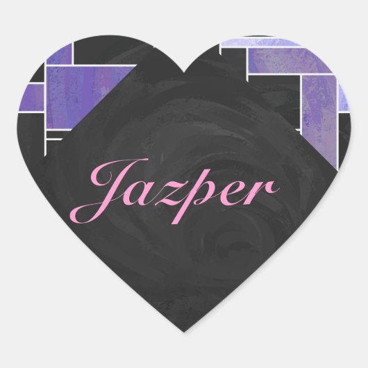 Sticker Cœur Impression noire violet mondriaque (Devant)