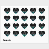 Sticker Cœur Impression Zèbre Noir Et Turquoise Avec Ruban (Feuille)