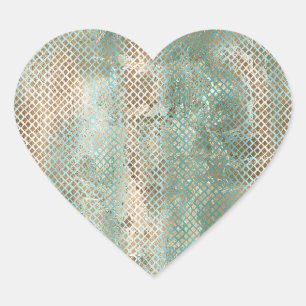 Sticker Cœur Imprimé serpent or blanc aqua
