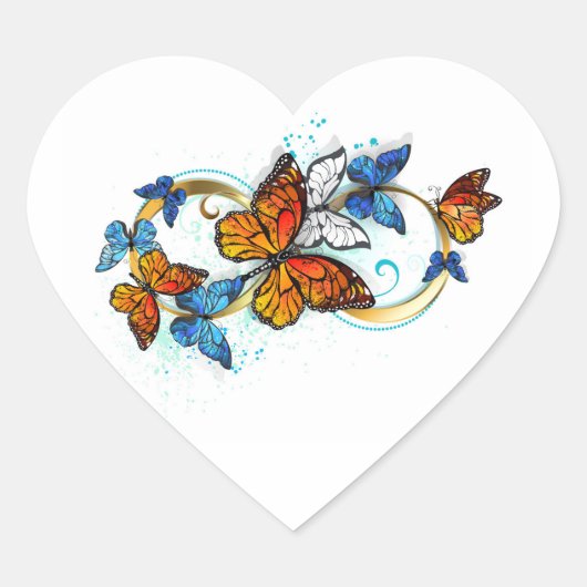 Sticker Cœur Infinité de papillons monarques (Devant)