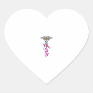 Sticker Cœur Infirmière Amour Caducée Floral Médical Design Ver